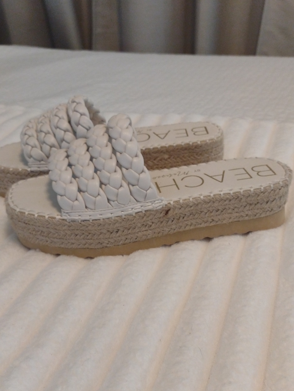 New Beach By Matisse Womens 8 Espadrille 1.75" Platform Woven Slide Sandal Ivory